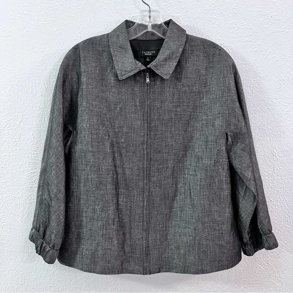 Talbots gray linen zip up blazer jacket